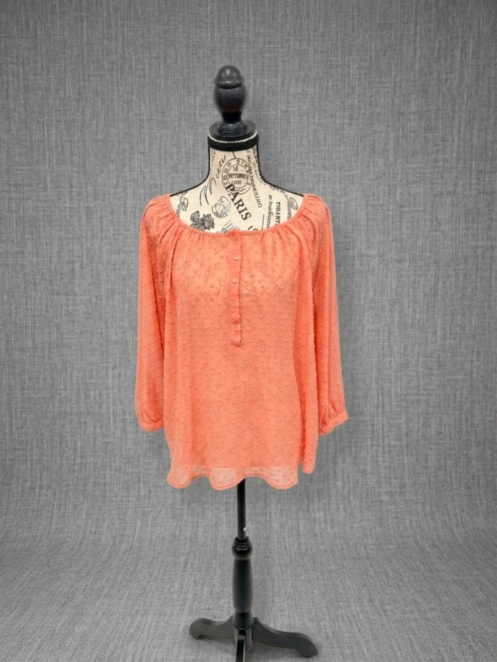 LC Lauren Conrad Coral Swiss Dot Blouse Medium Boho Top M